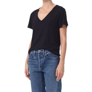AGOLDE NWT Cameron V-Neck Short Sleeve Tee, Black, Size XS
